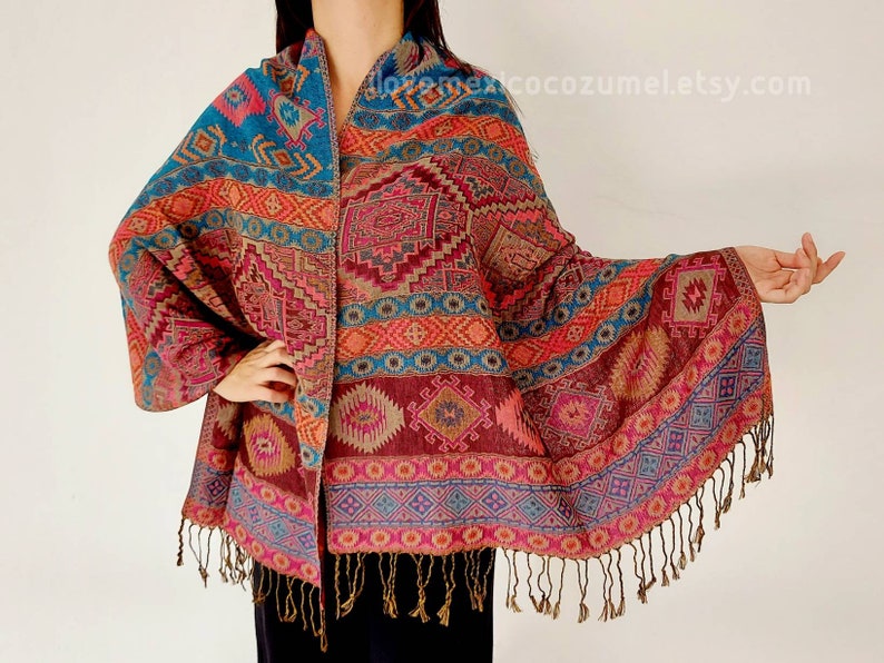 Mexican rebozo scarf / Traditional rebozo / Mexican geometric pattern shawl / mexican pashmina image 1