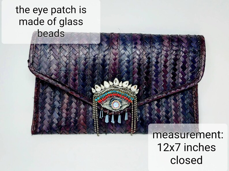 Bolso de mano mexicano de paja con parche para el ojo / Bolso boho hecho a mano imagen 9