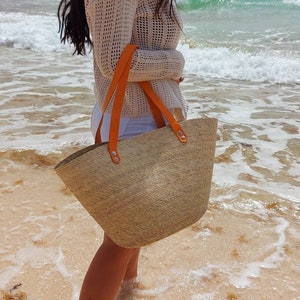 Large beach straw bag with leather strap / market straw bag / mexican tote bag/ summer bag / farmer's market bag / image 6