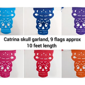 Estandarte de calavera de papel picado mexicano / decoración cinco de mayo / decoración de fiesta mexicana / guirnalda de 13 pies / pancartas de luchador Catrina garland