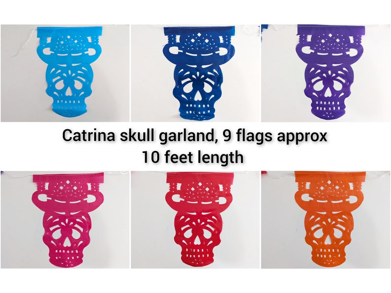 Estandarte de calavera de papel picado mexicano / decoración cinco de mayo / decoración de fiesta mexicana / guirnalda de 13 pies / pancartas de luchador Catrina garland