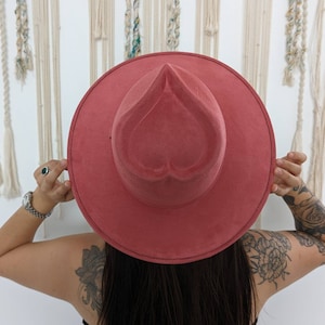 Suede fedora hat with heart shape crown from Mexico