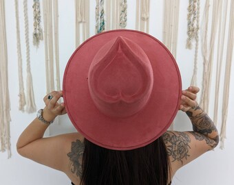 Suede fedora hat with heart shape crown from Mexico
