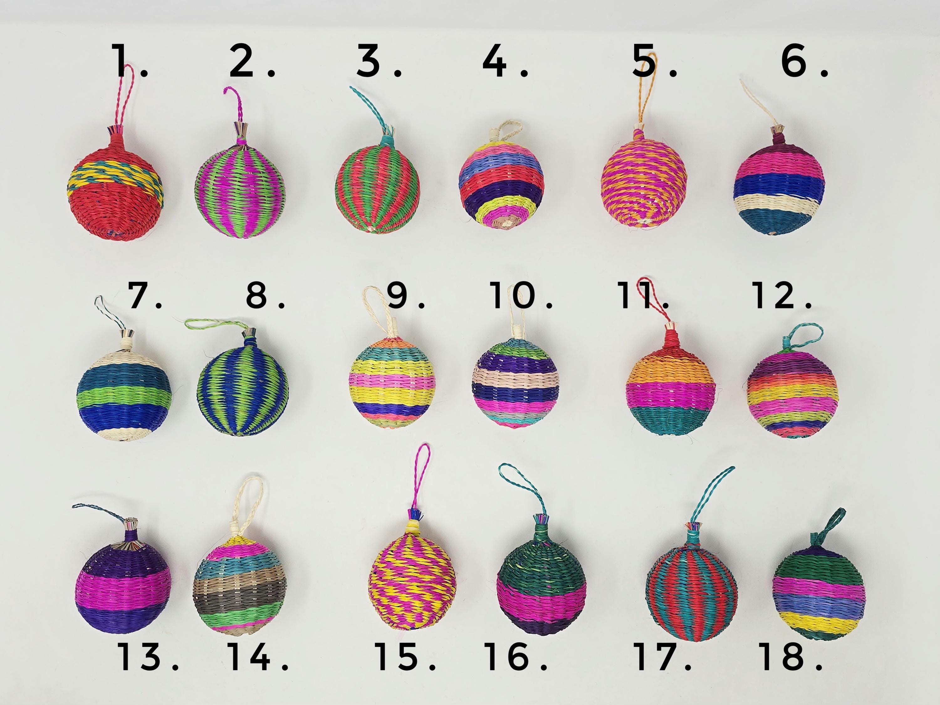 Handmade Mexican Christmas Ornament Set: Woven Palm Straw Spheres