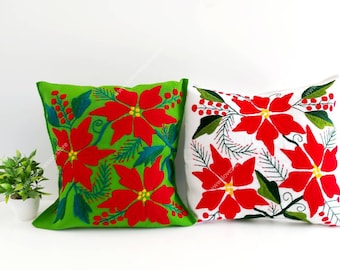 Holiday pillow cases / Embroidered Christmas pillow case / colorful decorative pillow cover / colorful home decor