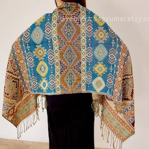 Mexican rebozo scarf / Traditional rebozo / Mexican geometric pattern shawl / mexican pashmina image 8