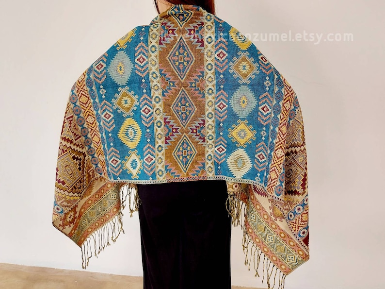 Mexican rebozo scarf / Traditional rebozo / Mexican geometric pattern shawl / mexican pashmina image 8