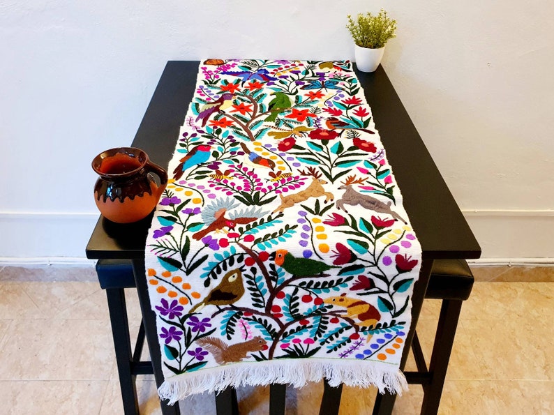 Mexican hand woven table runner / embroidered bed runner / Etsy