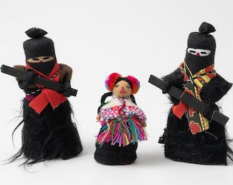 Muñeco de lana zapatista hecho a mano, juguete de peluche de guerrero mexicano por la libertad
