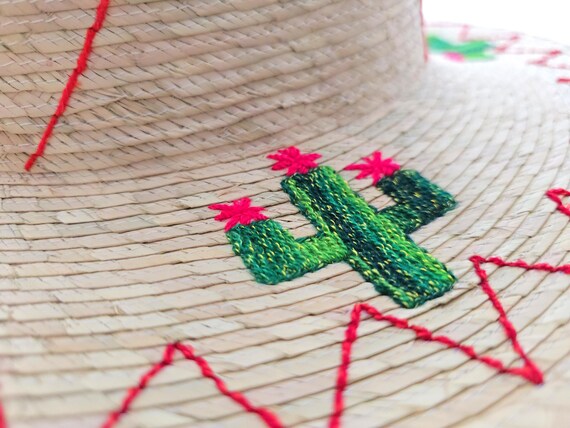 Hand Embroidered Cactus Straw Hat: Mexican Summer Sun Hat  display picture 1