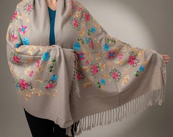 Traditional Mexican Rebozo Scarf Woven Floral Shawl Soft Lightweight