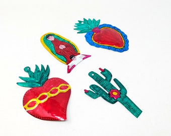 Mexican Tin Sacred Heart Wall Decor: Hand-Painted Milagro Art