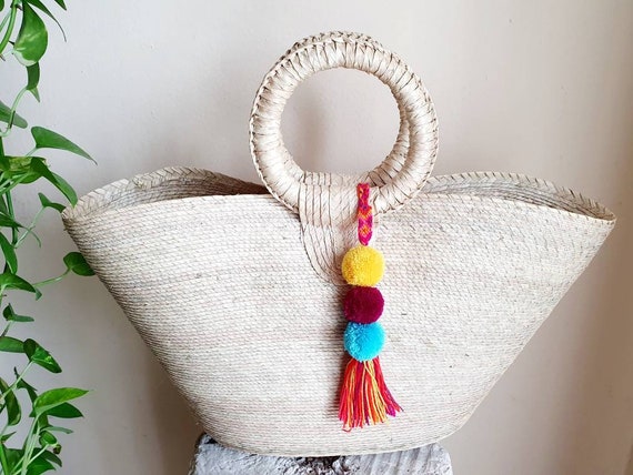 Handmade colorful Mexican pompom for bags and home decor / | Etsy
