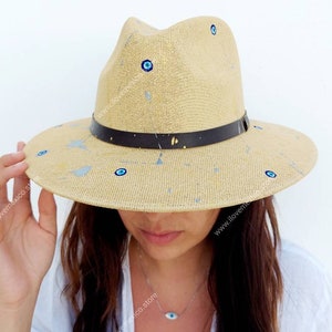Mexican straw hat with hand painted decoration