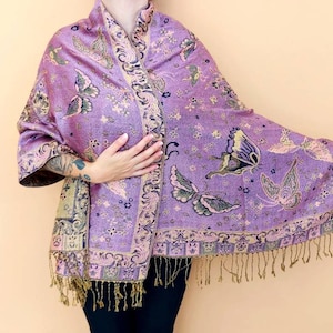 Mexican rebozo scarf / Traditional butterfly rebozo / Mexican nature pattern shawl / mexican pashmina