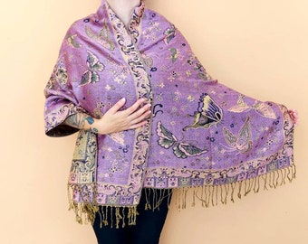 Mexican rebozo scarf / Traditional butterfly rebozo / Mexican nature pattern shawl / mexican pashmina
