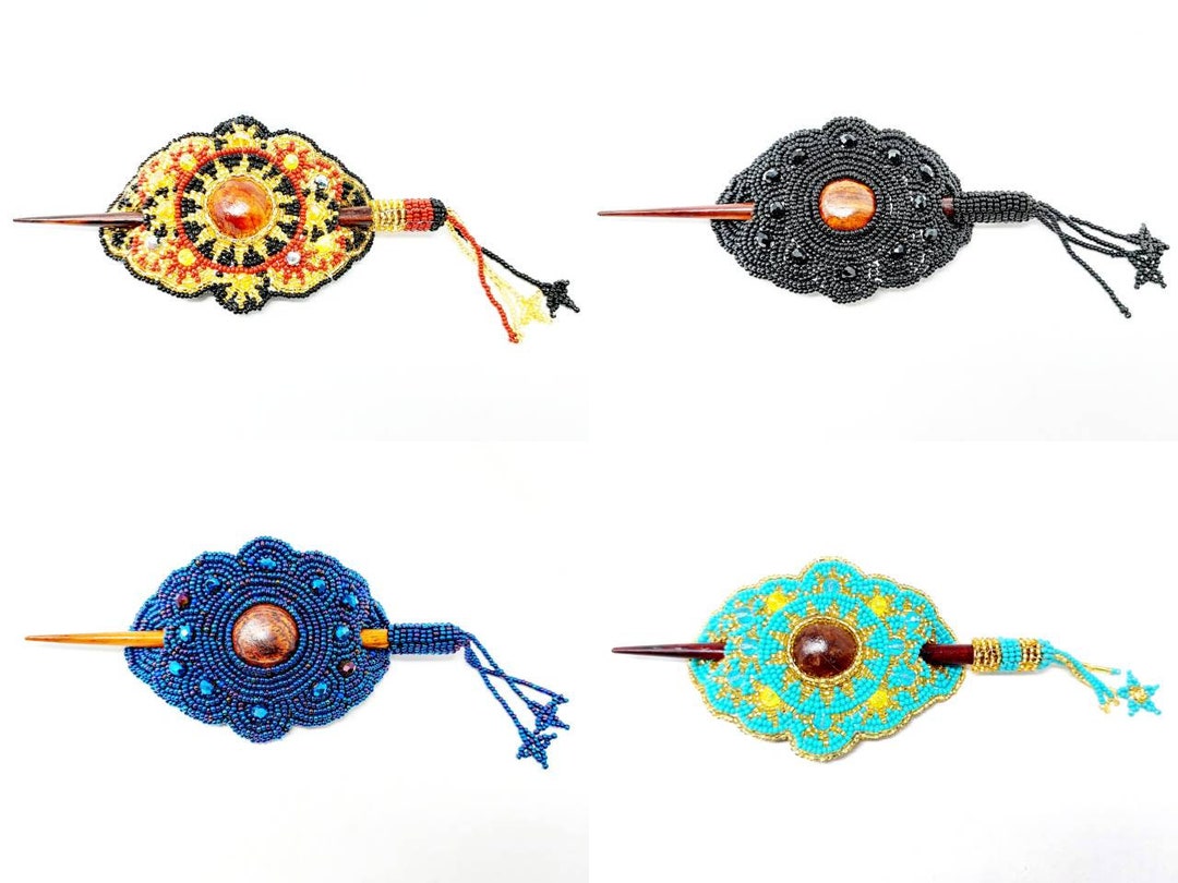 Mexican Hair Accessories / Floral Hair Pin / Glass Bead Hair Pin / Hair