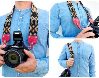 Leather camera strap / hand braided DSLR camera strap / photographer gift