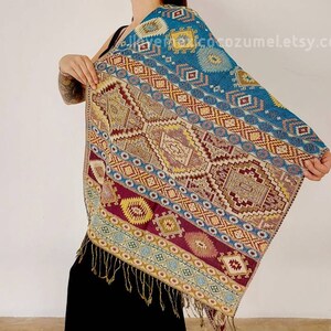 Mexican rebozo scarf / Traditional rebozo / Mexican geometric pattern shawl / mexican pashmina image 5