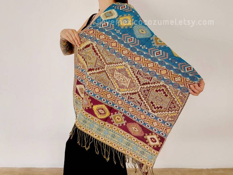 Mexican rebozo scarf / Traditional rebozo / Mexican geometric pattern shawl / mexican pashmina image 5