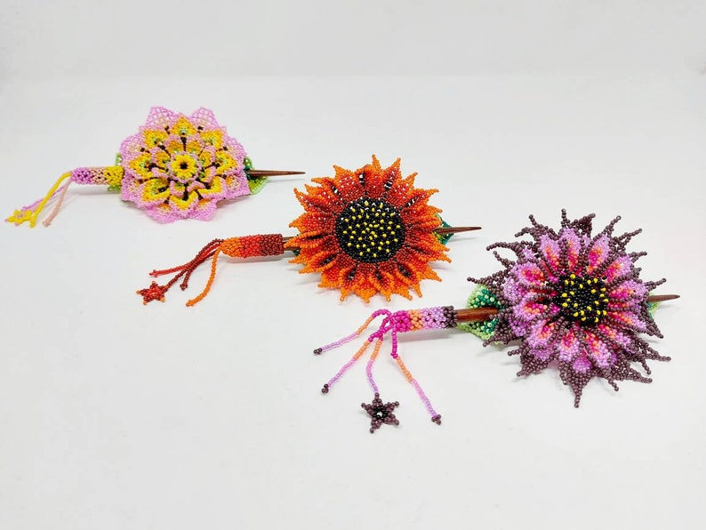 Mexican Hair Accessories / Floral Hair Pin / Glass Bead Hair Etsy
