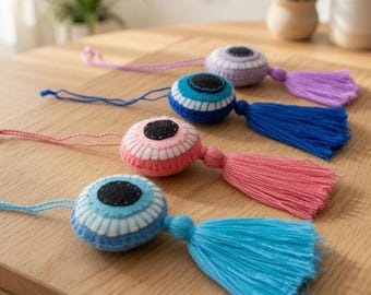 Embroidered Evil Eye Pompom Tassel Charm
