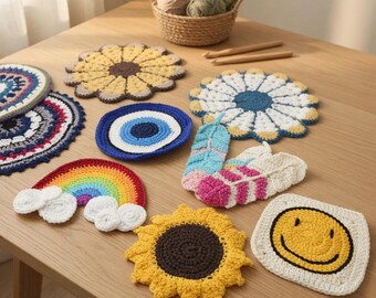 Hand Crocheted Patches from Mexico | Colorful Recycled Yarn Appliques | Boho Crochet Embroidered Patches