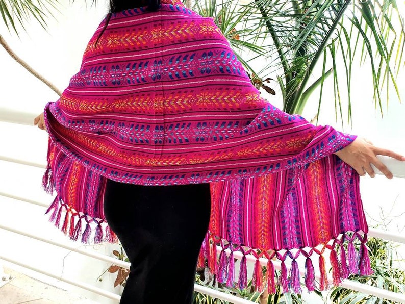 Mexican woven rebozo scarf / Traditional woven fabric rebozo / Mexican cambaya shawl / mexican pashmina / colorful nursing scarf image 1