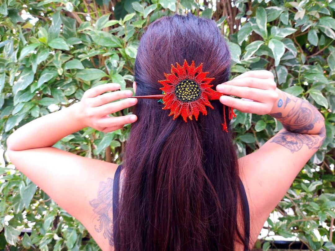 Mexican Hair Accessories / Floral Hair Pin / Glass Bead Hair Pin / Hair