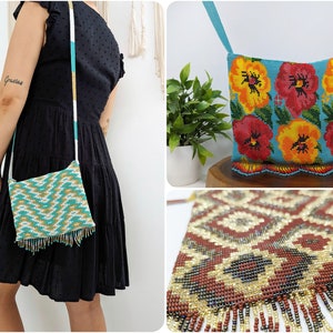 Glass bead purse / Mexican beaded bag / Huichol bag