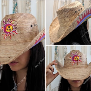 Hand painted cowboy hat / straw hat with painted decoration