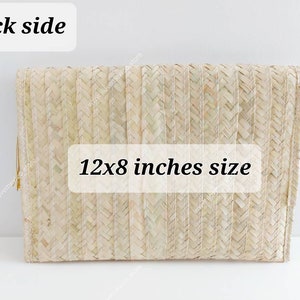 Mexicaanse stroclutch met franjes | Handgemaakte geweven bohotas | Portemonnee met palmbladeren afbeelding 7