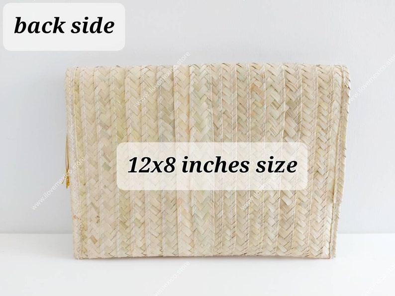 Mexicaanse stroclutch met franjes | Handgemaakte geweven bohotas | Portemonnee met palmbladeren afbeelding 7