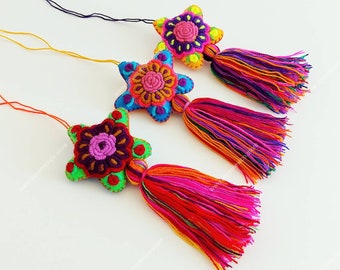 Set of 3 star christmas ornament / Mexican embroidered stars / hand made star charm / Mexican christmas ornament /