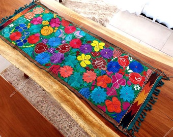 Mexican floral table runner / embroidered bed runner / Mexican christmas decor / Mexican embroidered home decor / hand embroidered decor