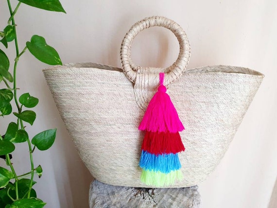 Handmade multi colored boho bag tassels / multi colored beach | Etsy