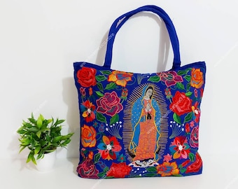 Mexican canvas market bag / large bag for groceries / mexican market bag / Virgen de Guadalupe  market tote
