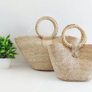 Small straw beach tote / handmade market straw bag / mexican tote bag / summer bag / farmer's market bag / image 1