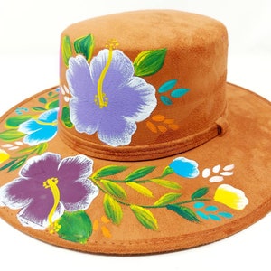 Hand painted suede hat / hand painted hat / floral hat