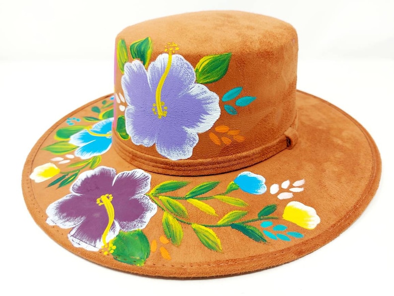 Hand Painted Suede Hat / Hand Painted Hat / Floral Hat Etsy