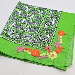 Embroidered Floral Bandana | Handmade Mexican Paliacate Scarf image 9