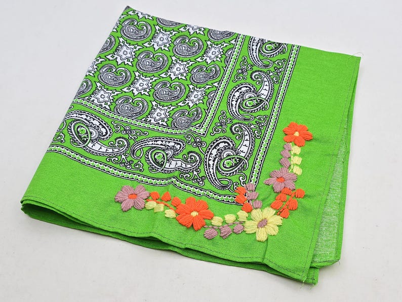 Embroidered Floral Bandana | Handmade Mexican Paliacate Scarf image 9