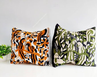 Embroidered Mexican Pillow Cover: Colorful Bird Decor