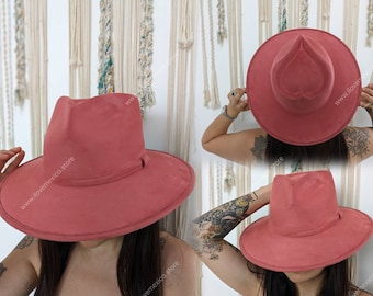 Suede fedora hat with heart shape crown from Mexico