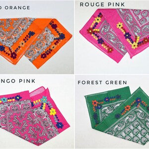 Embroidered Floral Bandana | Handmade Mexican Paliacate Scarf image 7