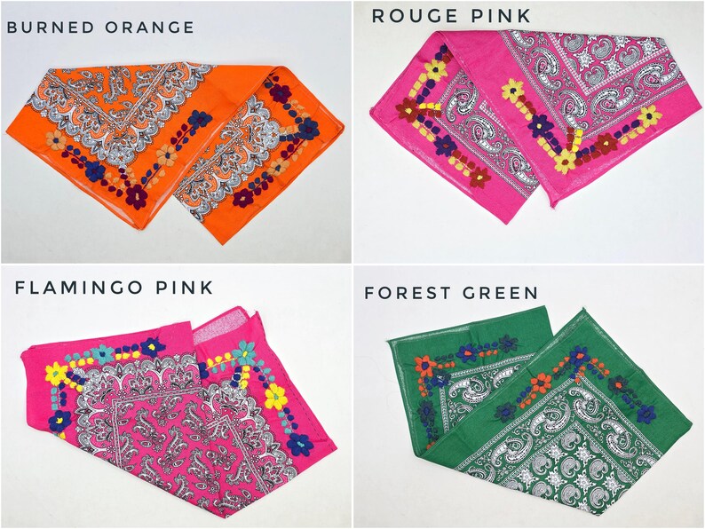 Embroidered Floral Bandana | Handmade Mexican Paliacate Scarf image 7