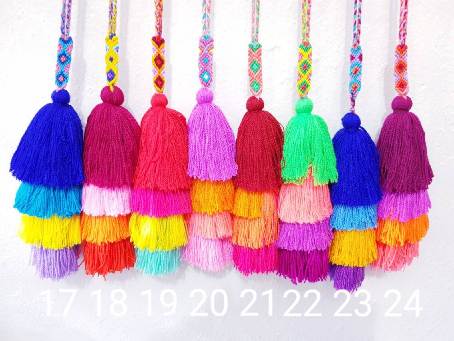 Handmade Mexican bright color tassels with braided top / Etsy