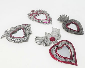 Mexican Tin Sacred Heart Mirror: Milagro Wall Decor