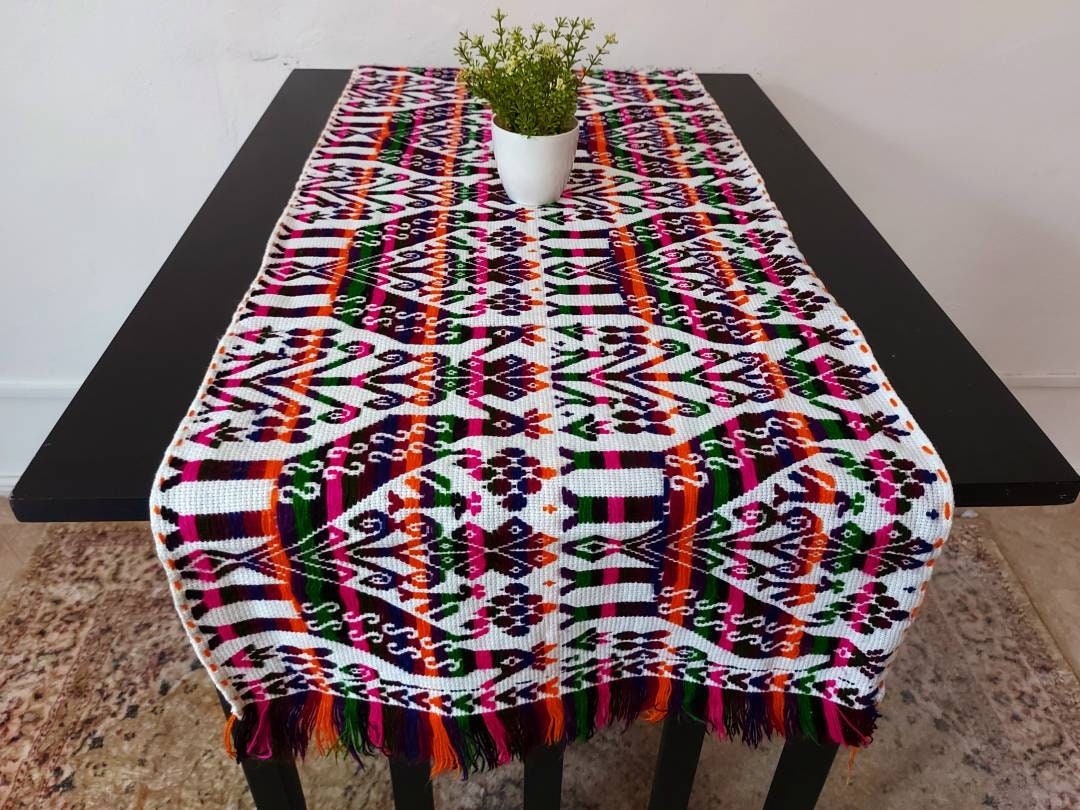 Mexican Table Runner Handwoven Table Runner Embroidered