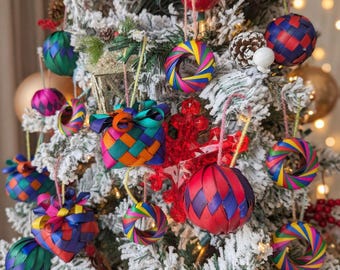 Handwoven Mexican Straw Christmas Ornament set of 6, 12 or 18